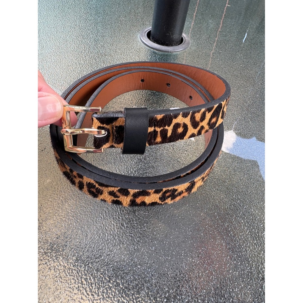 Banana Republic Leopard Print Calf Hair Skinny Belt Gold Buckle S 490710-00